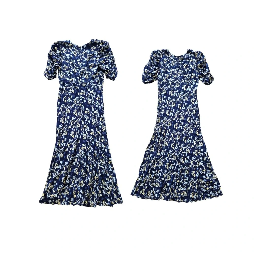Rails Zariah Midi Dress Navy Floral L Empire Waist Puff Sleeve Heritage Romantic